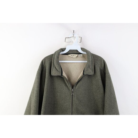 Vtg 90s Eddie Bauer Mens 2XL XXL Faded Fleece Full Zip Jacket Green Polyester - Picture 2 of 14